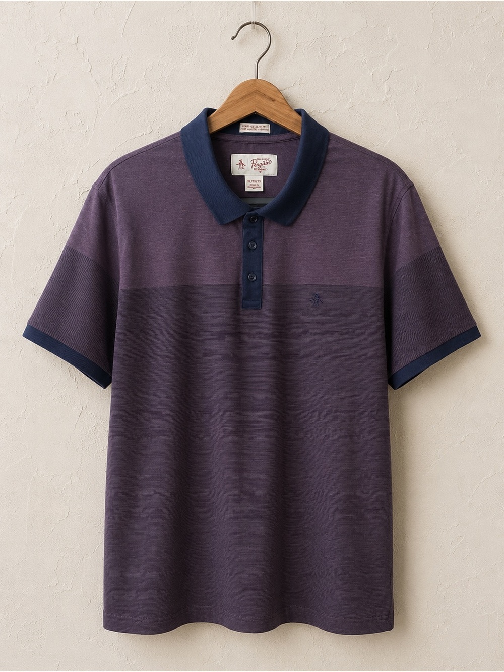 Original Penguin Heritage Slim Fit Polo Shirt XL Purple Navy Colorblock